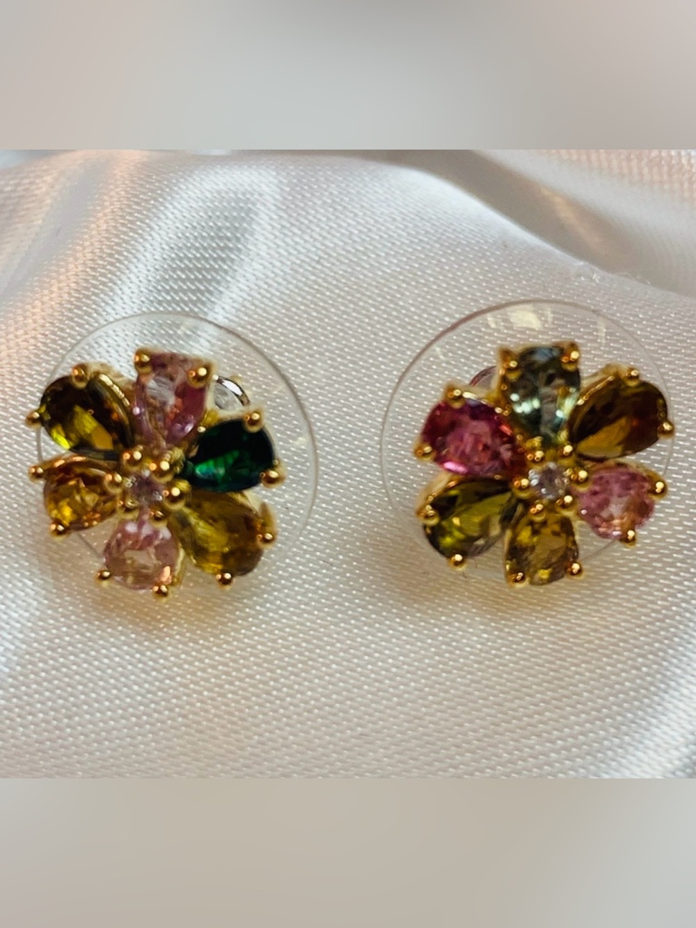 New Genuine colorful tourmaline gold gf earrings studs - Picture 4 of 11